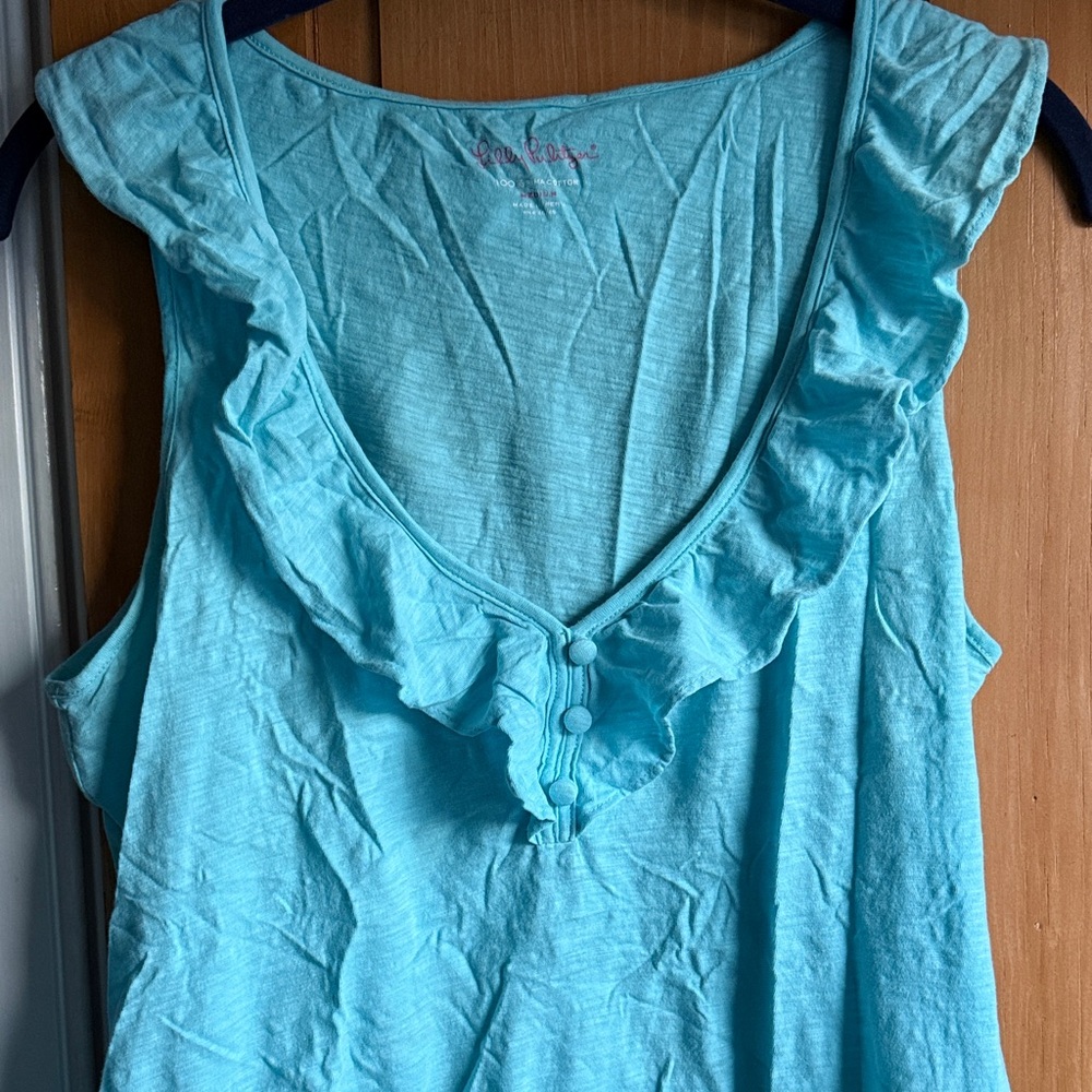 Lilly Pulitzer Turquoise Ruffled Blouse - Picture 4 of 6